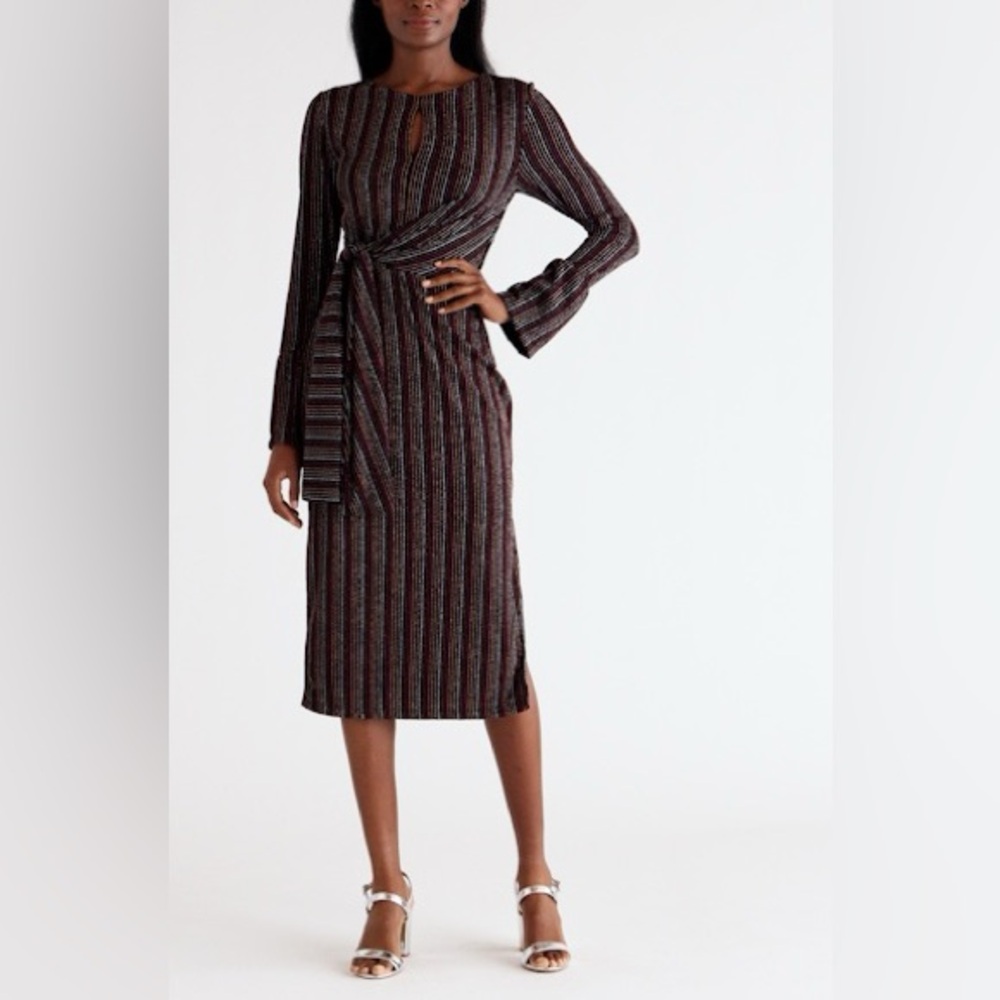 Metallic Striped Midi Dress - French Connection- XL